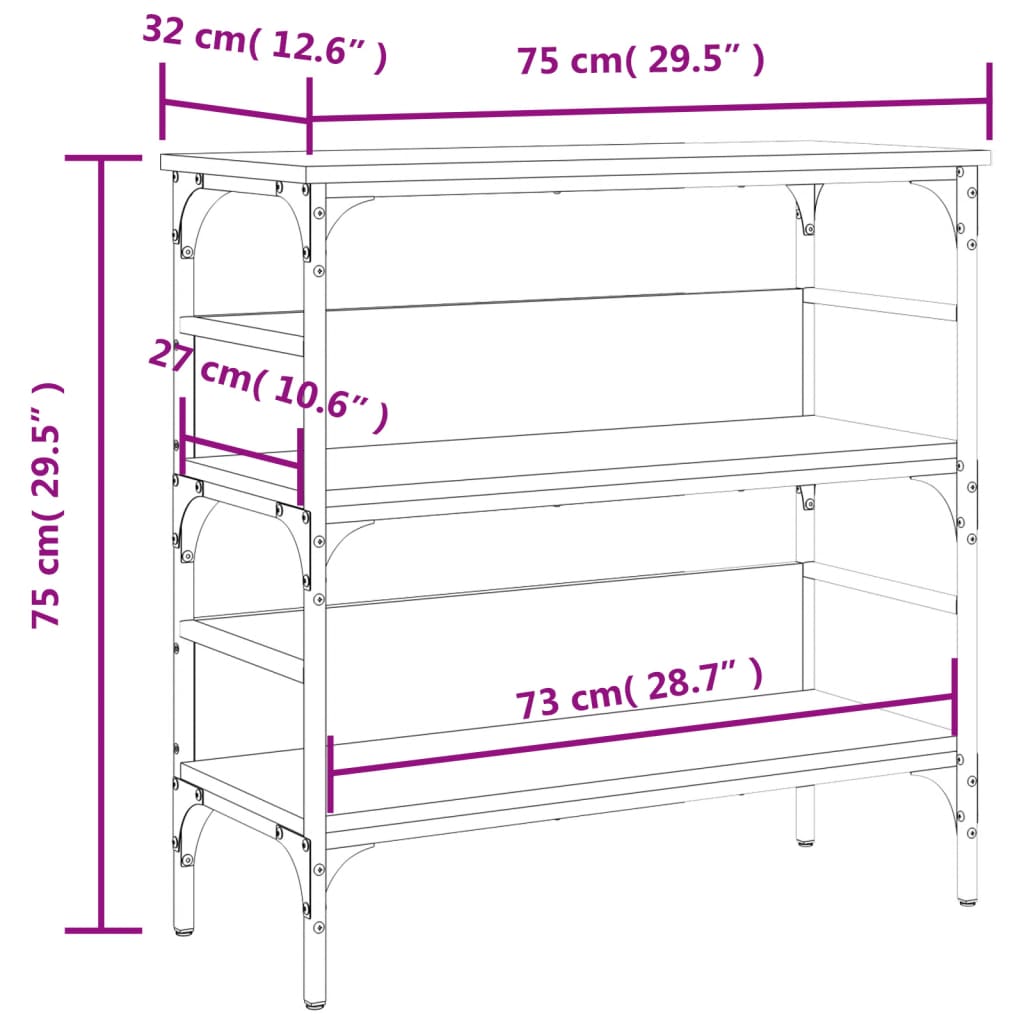 Konsolipöytä musta 75x32x75 cm tekninen puu