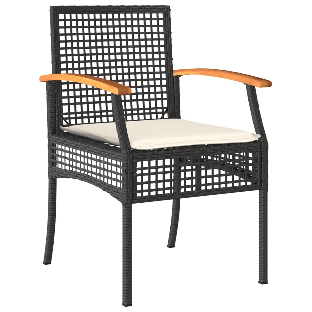 3-piece outdoor dining set with cushions, black polyrattan