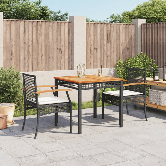 3-piece outdoor dining set with cushions, black polyrattan