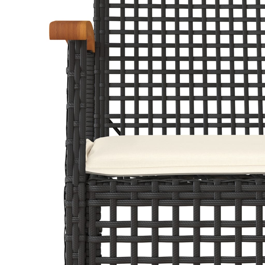 3-piece outdoor dining set with cushions, black polyrattan