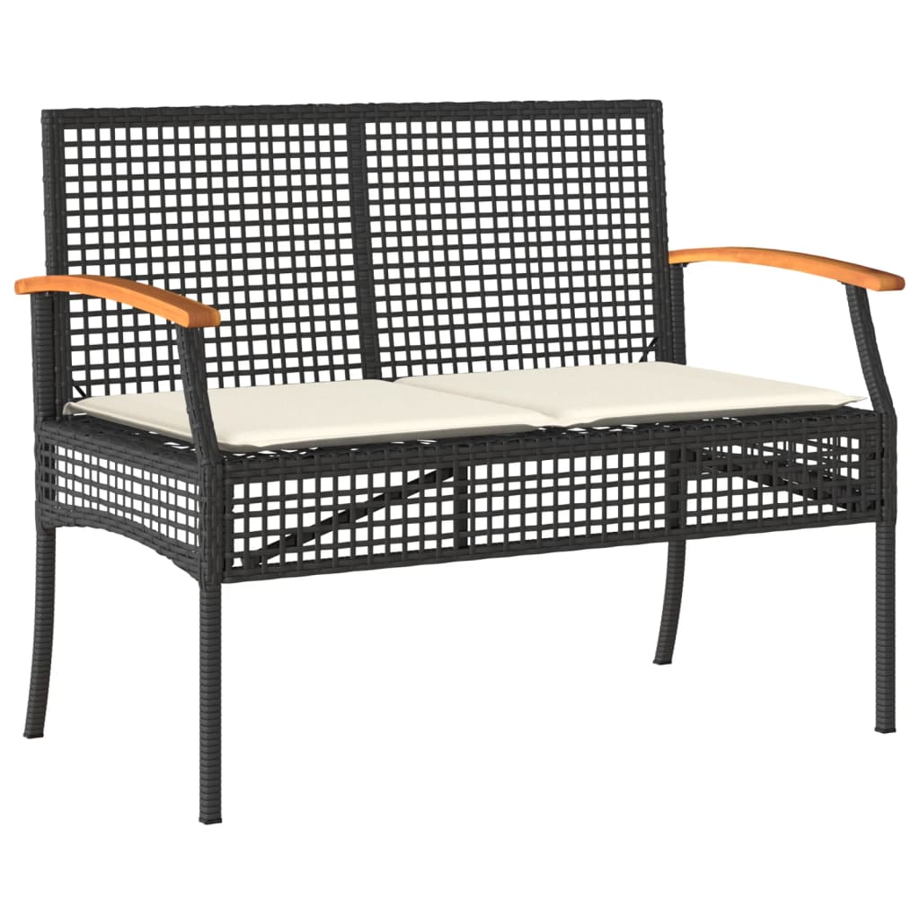 3-piece outdoor dining set with cushions, black polyrattan