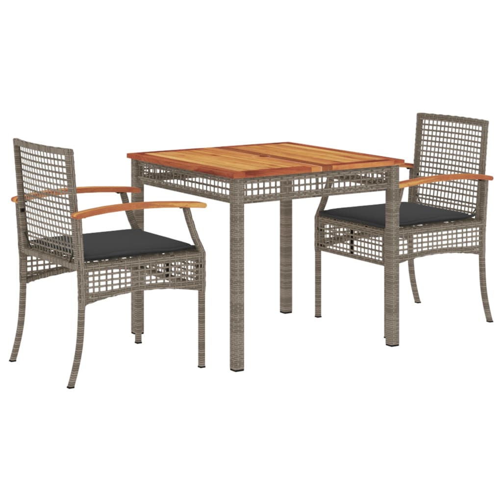 3-piece outdoor dining set with cushions, grey polyrattan