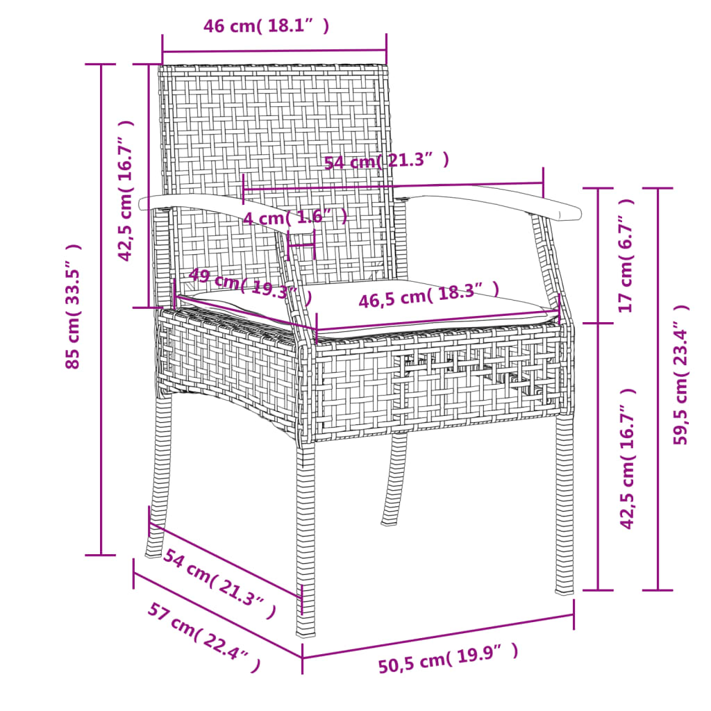 3-piece outdoor dining set with cushions, grey polyrattan