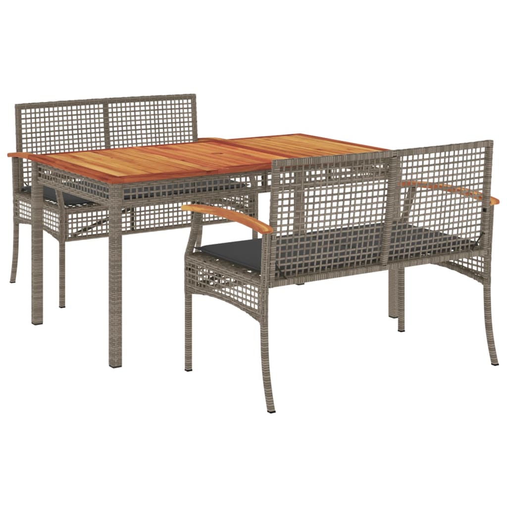 3-piece outdoor dining set with cushions, grey polyrattan