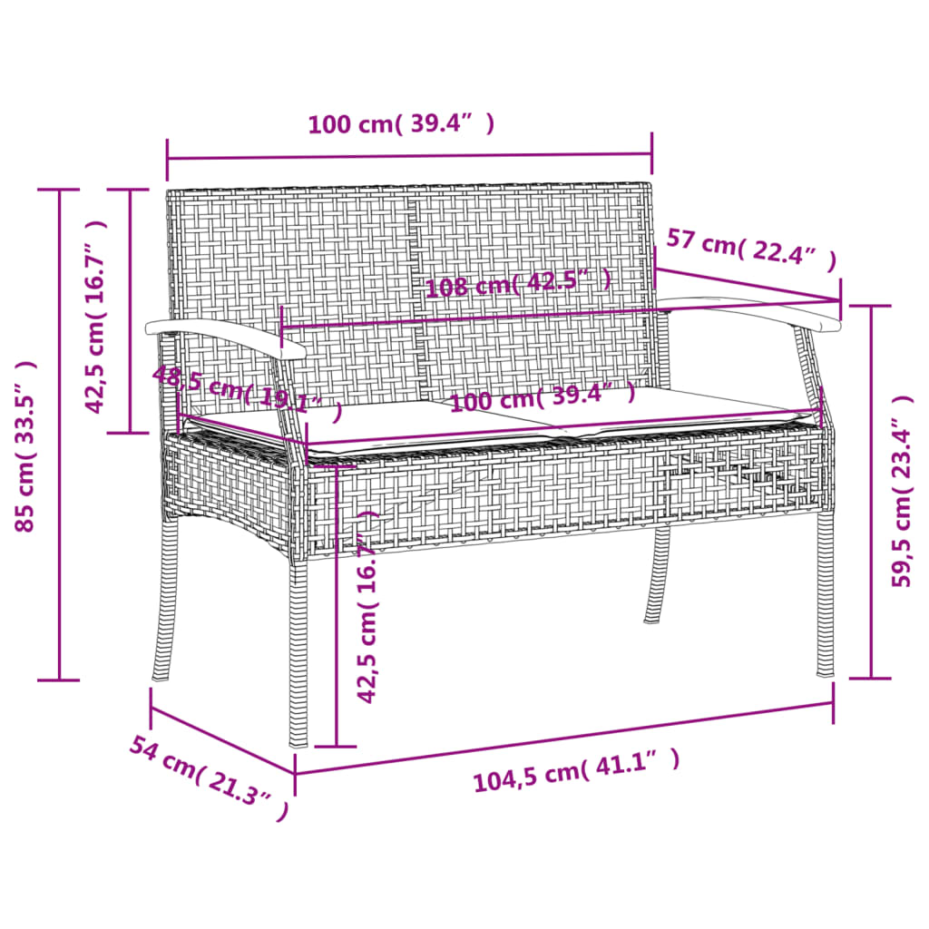 3-piece outdoor dining set with cushions, grey polyrattan