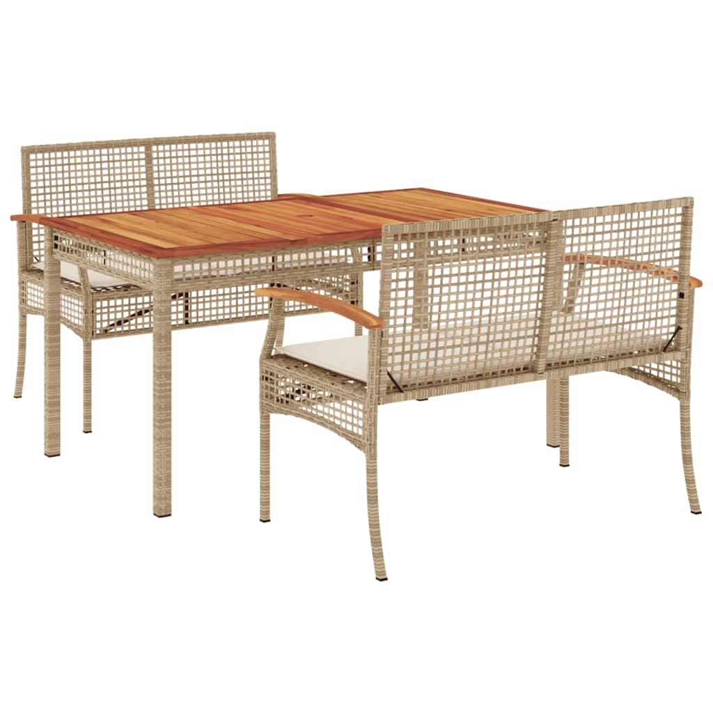 3-piece outdoor dining set with cushions beige polyrattan