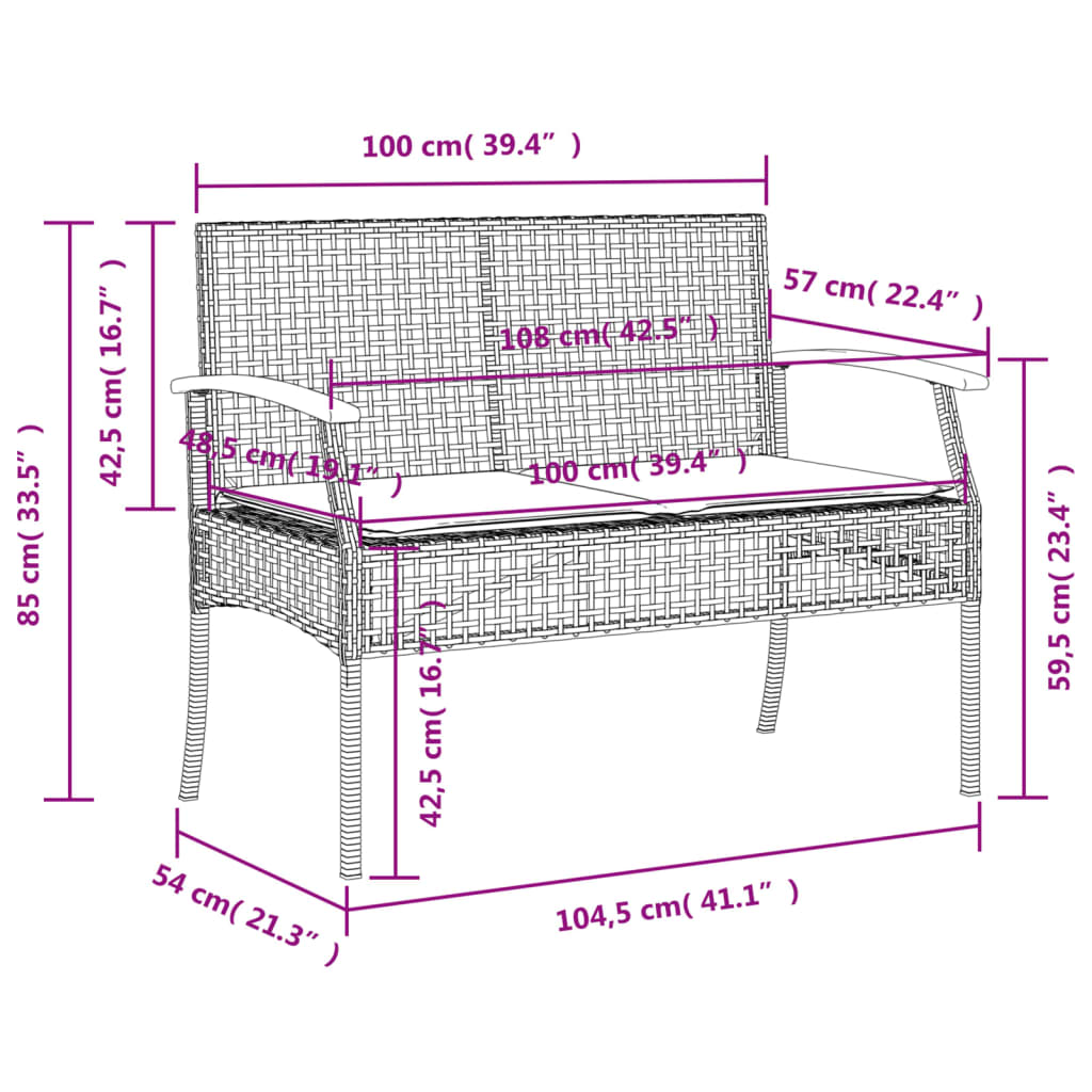 3-piece outdoor dining set with cushions beige polyrattan