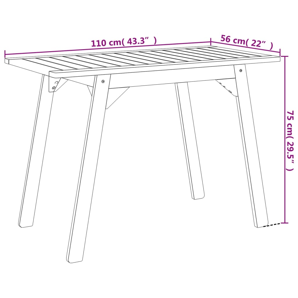 Ulkoruokapöytä 110x56x75 cm täysi akasiapuu