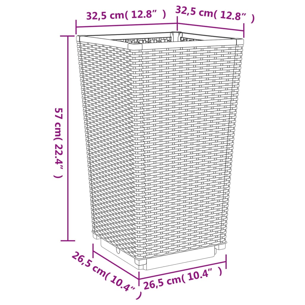 Ulkokukkalaatikot 2 kpl harmaa 32,5x32,5x57 cm PP