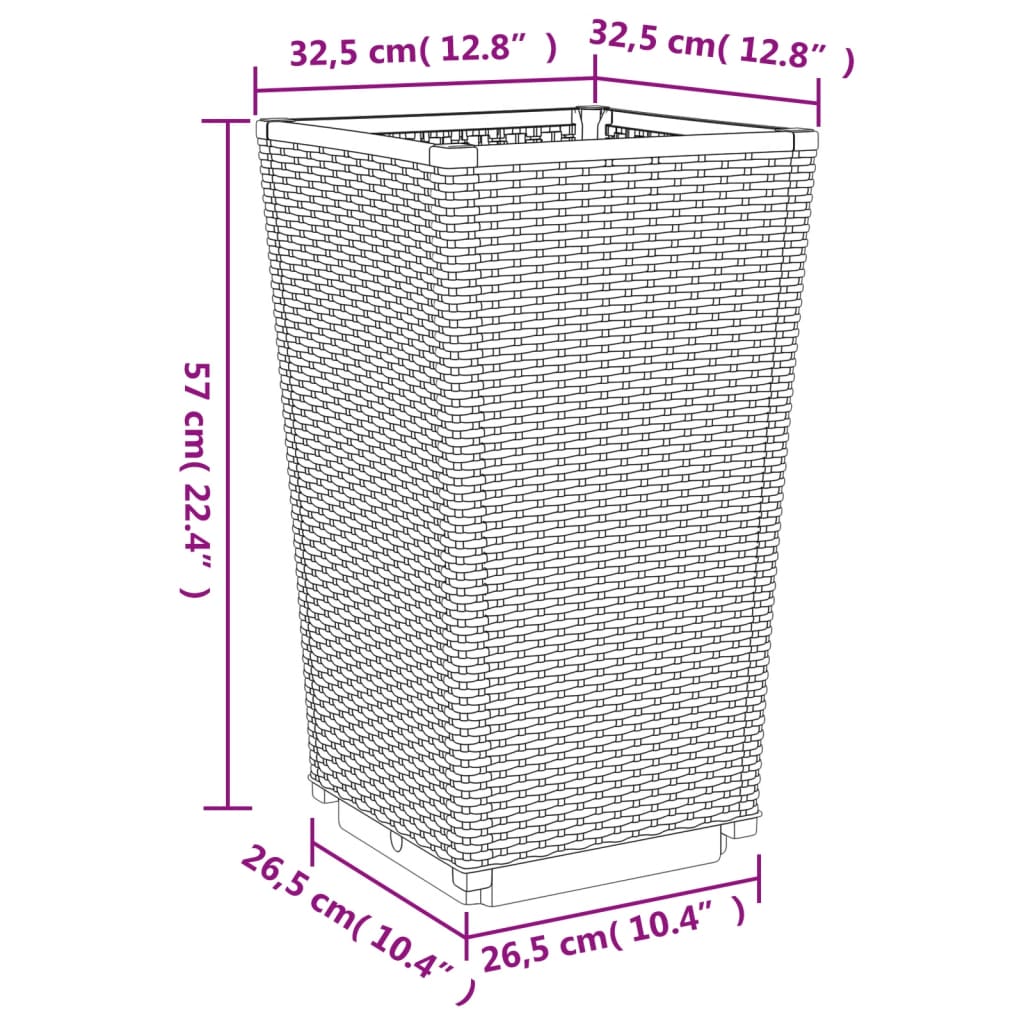 Ulkokukkalaatikot 2 kpl musta 32,5x32,5x57 cm PP