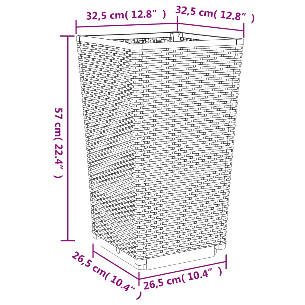 Ulkokukkalaatikot 4 kpl harmaa 32,5x32,5x57 cm PP