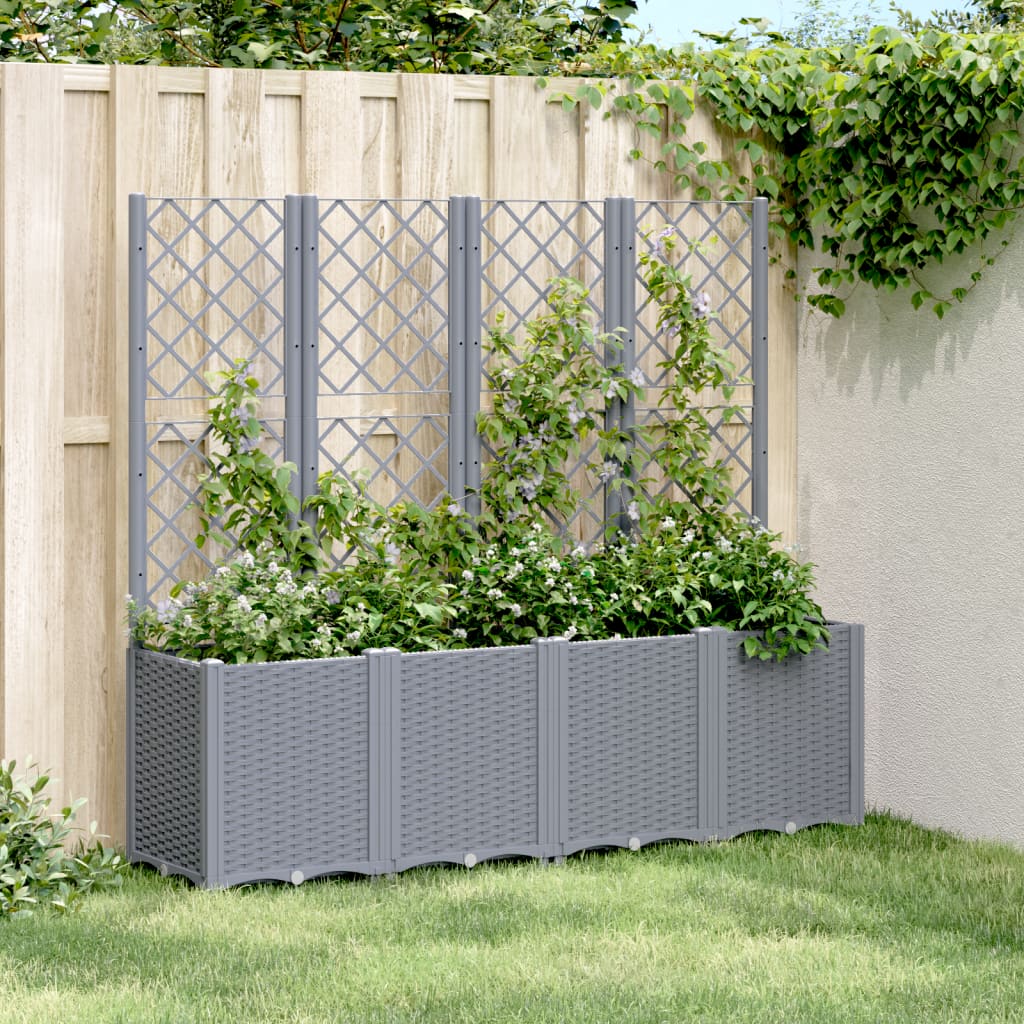 Outdoor flower box with grille grey 160x40x140 cm PP