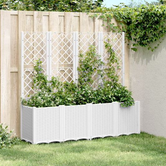 Outdoor flower box with grille white 160x40x140 cm PP