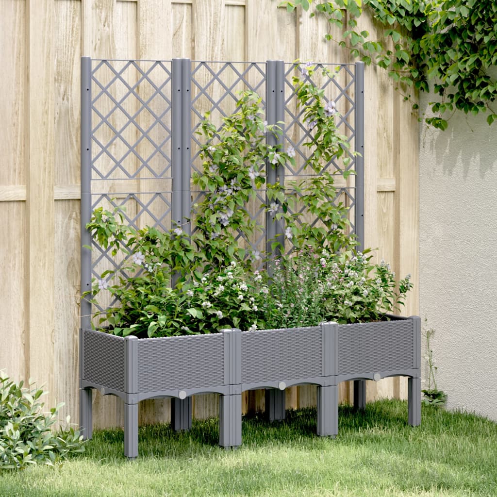 Flower box with grille grey 120x40x142 cm PP