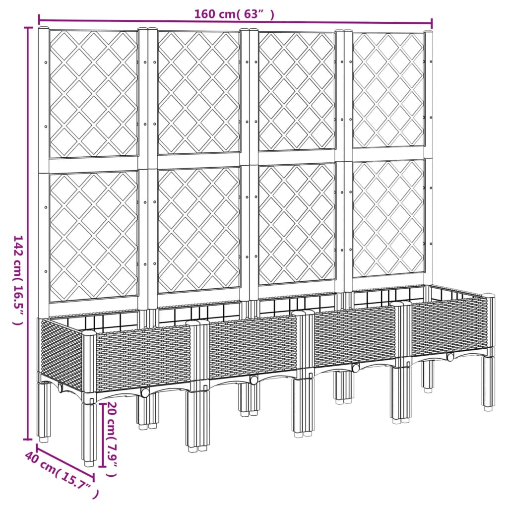 Outdoor flower box with grille black 160x40x142 cm PP