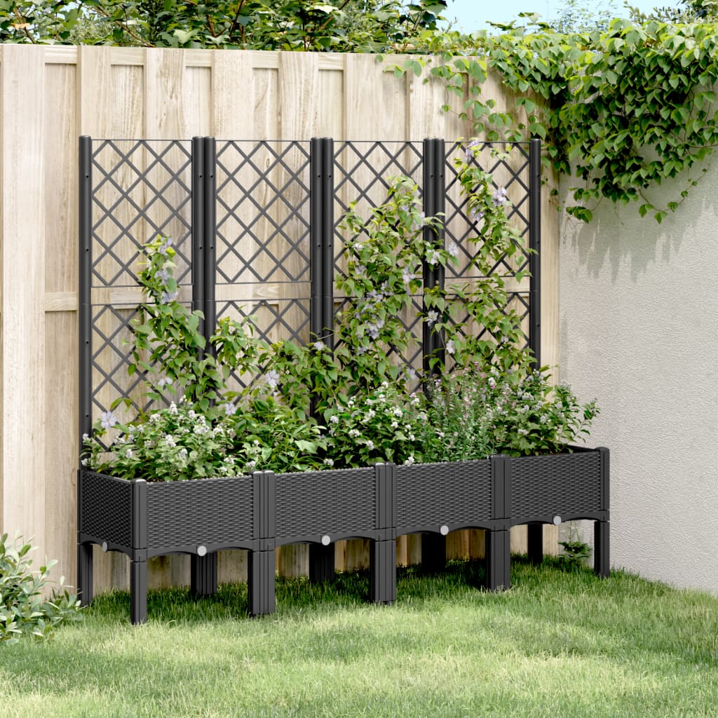 Outdoor flower box with grille black 160x40x142 cm PP