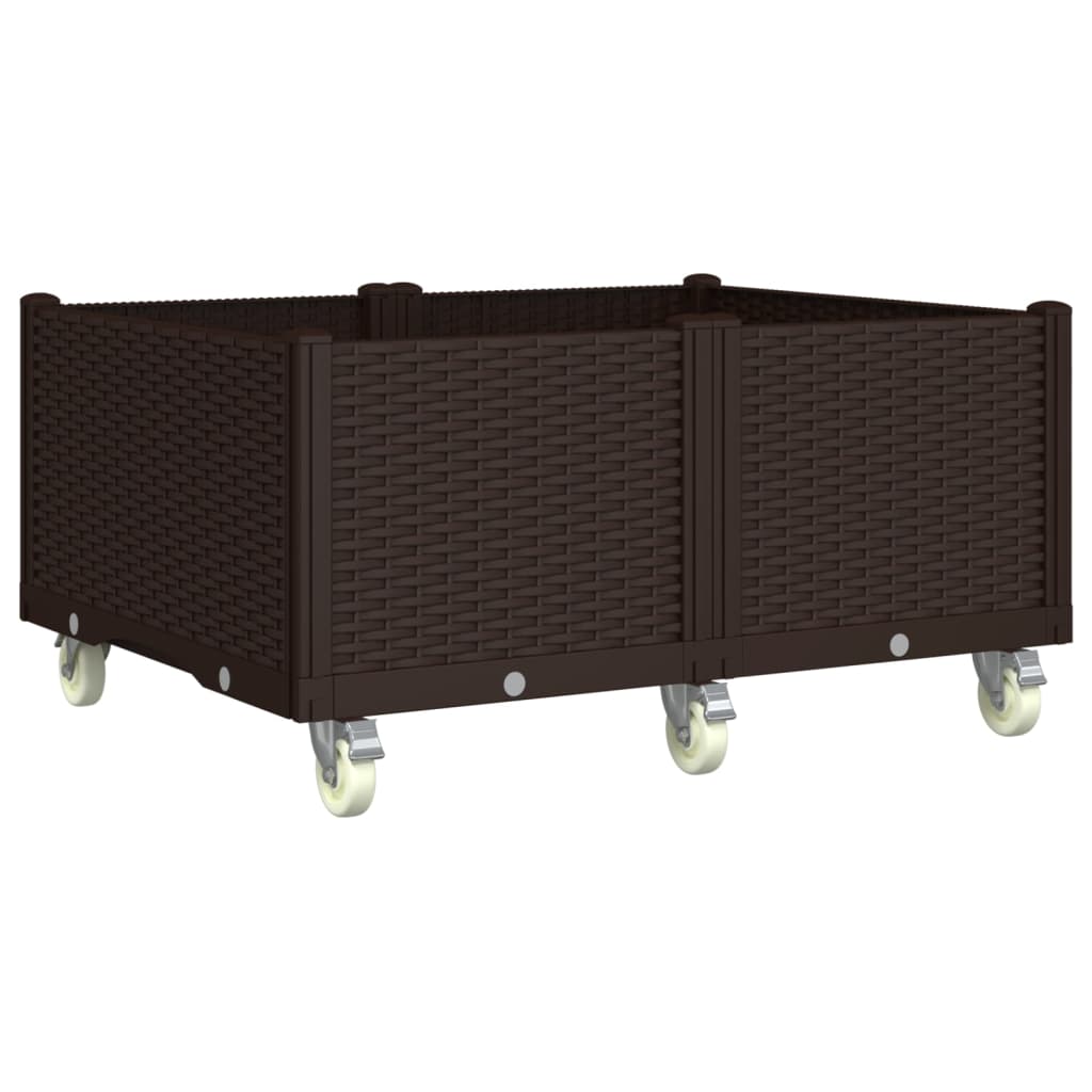 Outdoor flower box on wheels brown 100x80x54 cm PP