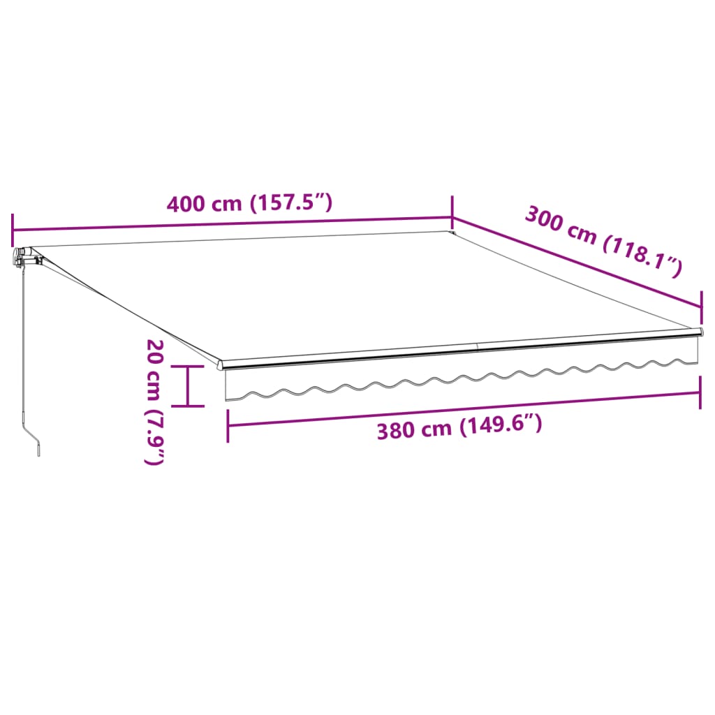 Käsin kelattava markiisi LED viininpunainen 400x300 cm