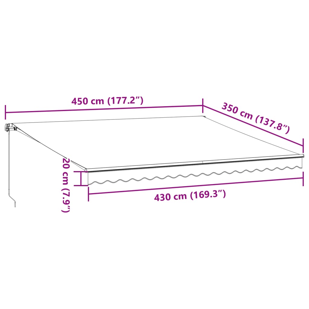 Käsin kelattava markiisi LEDit viininpunainen 450x350 cm