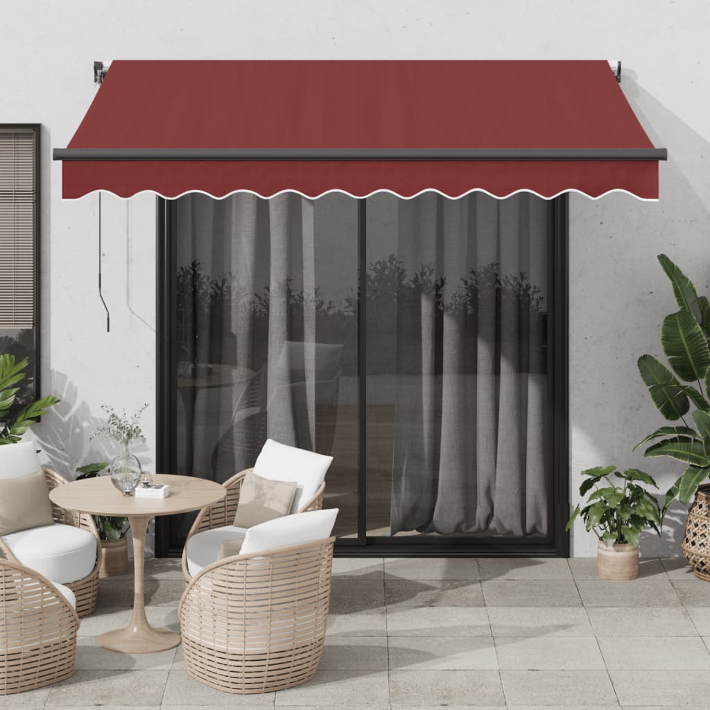 Manually retractable awning with LEDs, burgundy 300x250 cm