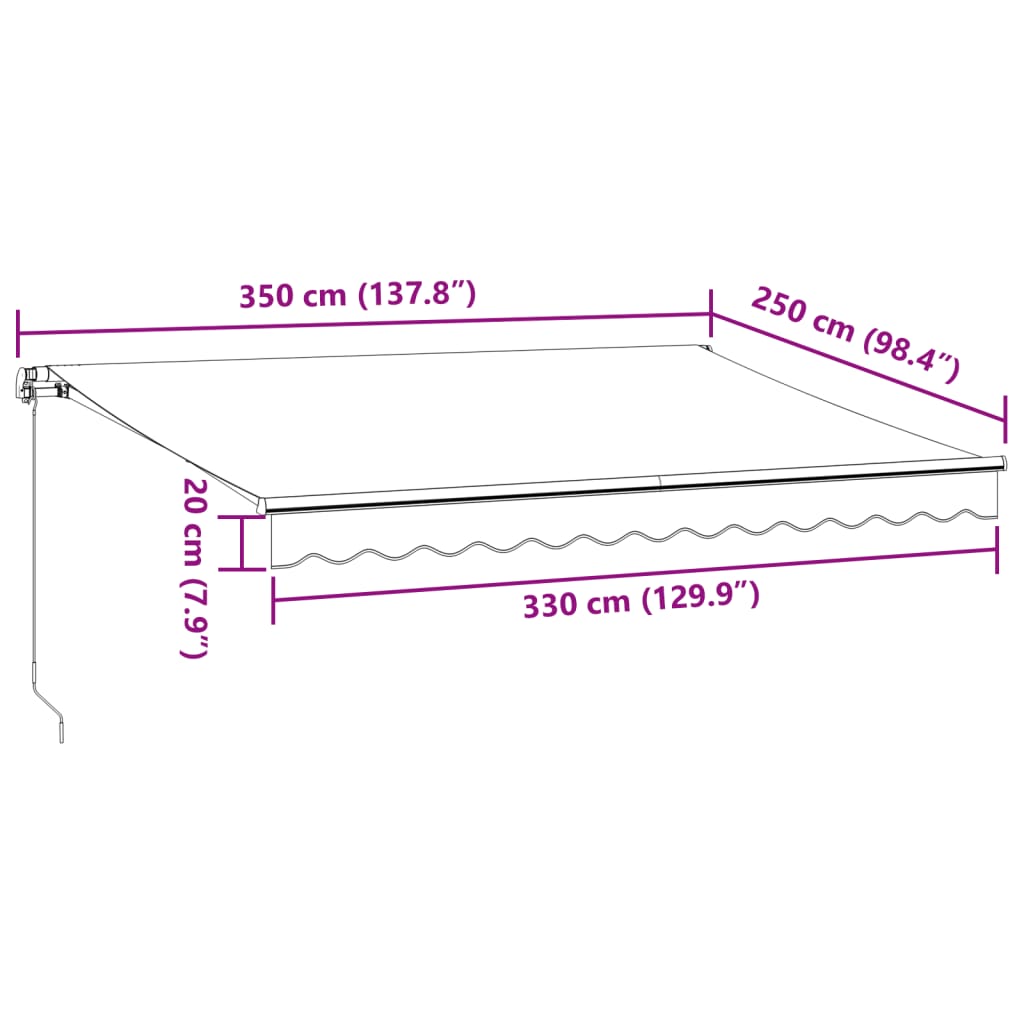 Manually retractable awning with LEDs, burgundy 350x250 cm