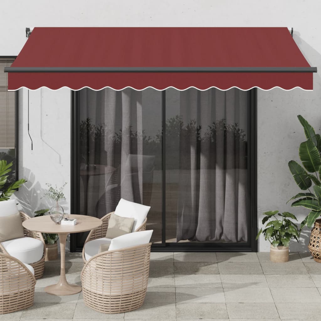 Manually retractable awning with LEDs, burgundy 350x250 cm