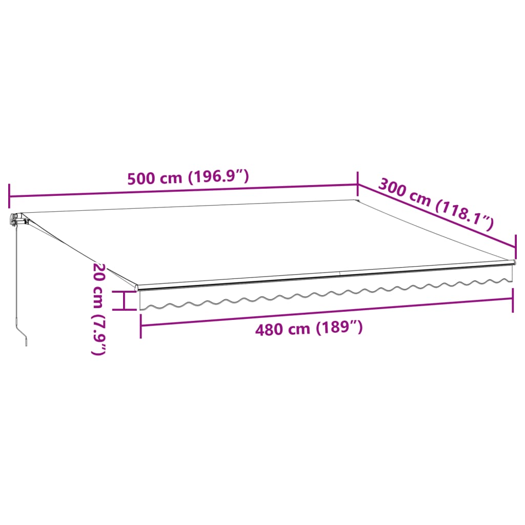 Käsin kelattava markiisi LED ruskea 500x300 cm