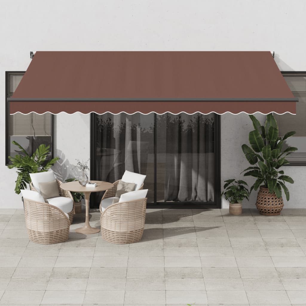 Manually retractable awning with LEDs, brown, 450x300 cm