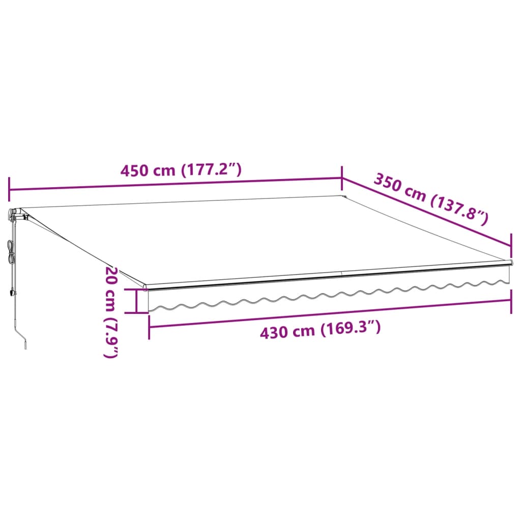 Automatisch versenkbare Markise Anthrazit/Weiß. 450x350 cm