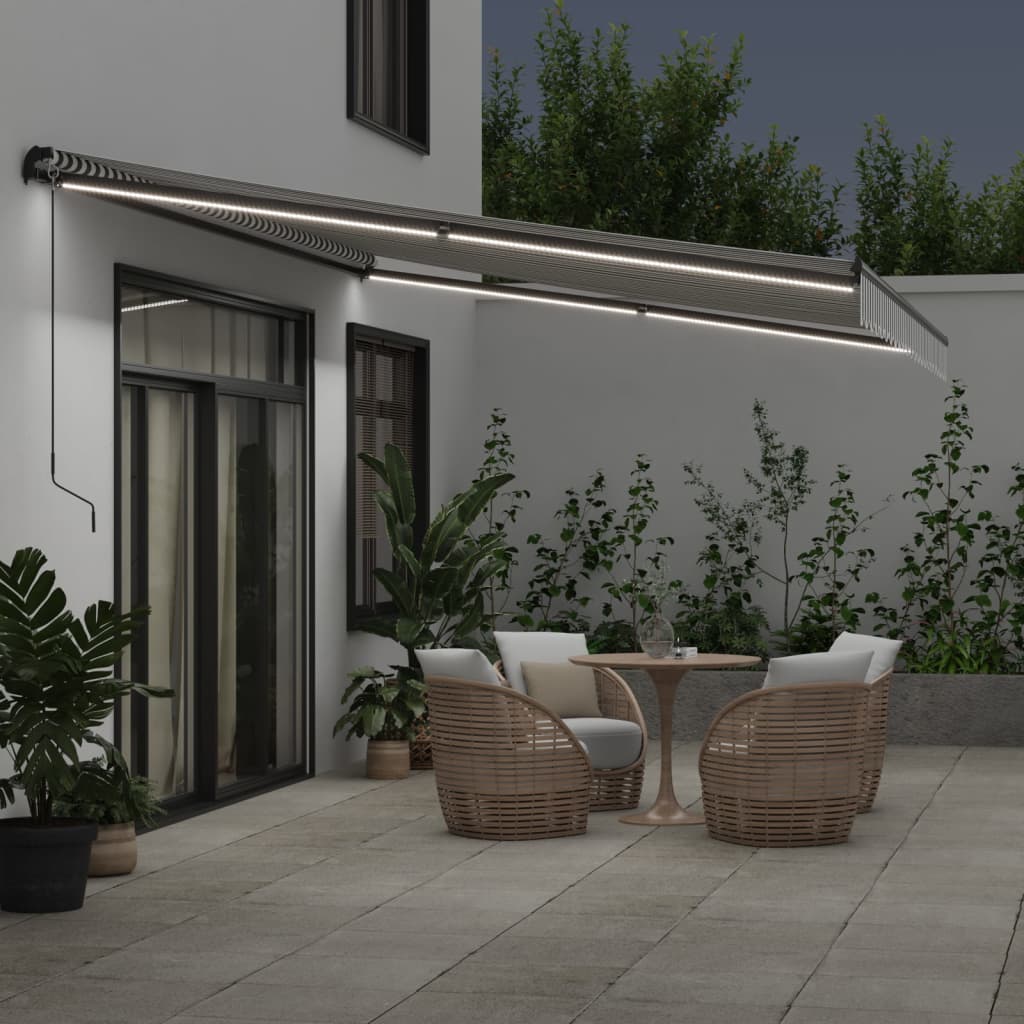 Manually retractable awning with LED anthracite/white 500x350 cm