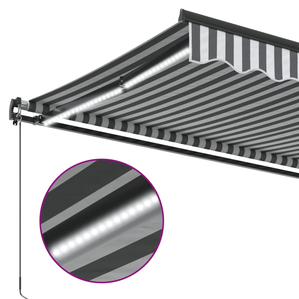 Manually retractable awning with LED anthracite/white 500x350 cm