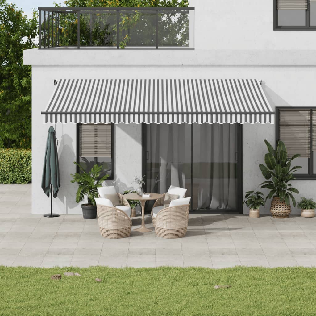 Manually retractable awning with LED anthracite/white 500x350 cm