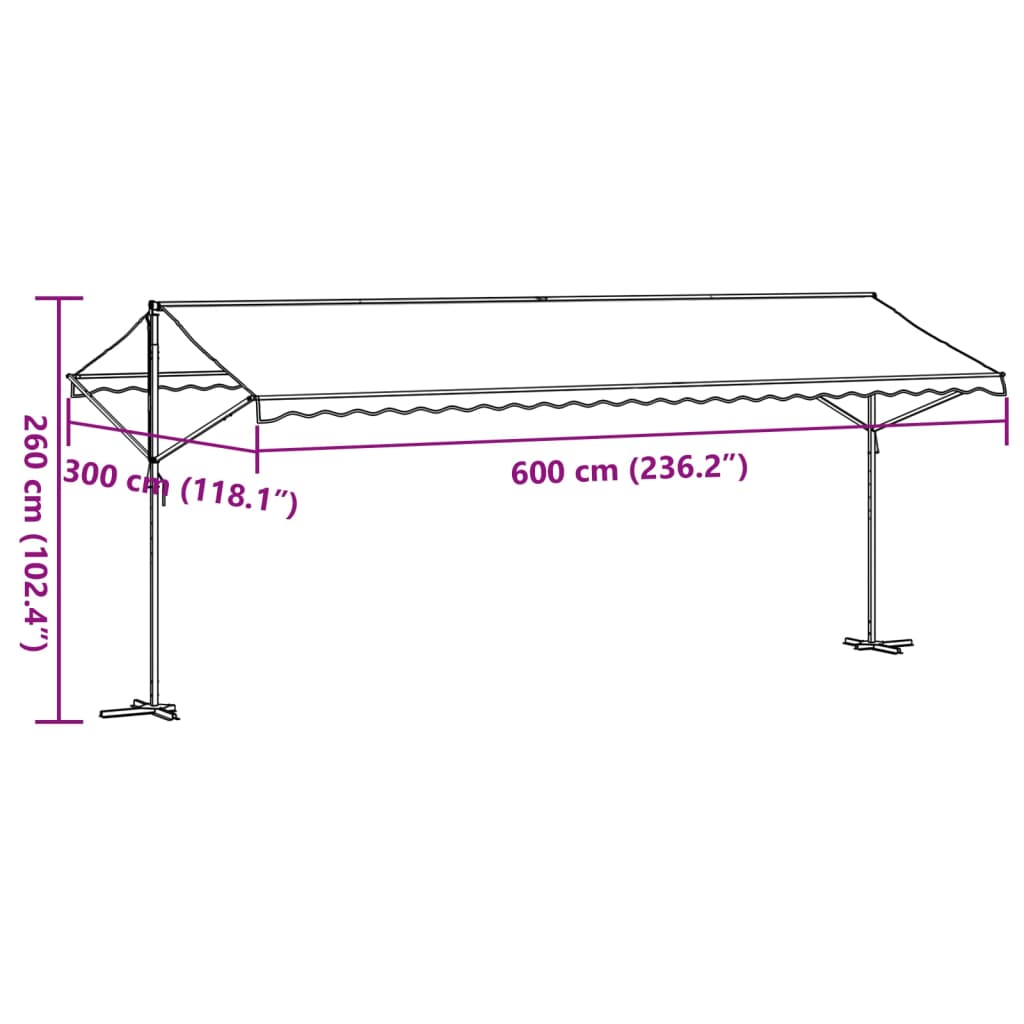 Vapaasti seisova markiisi sin./valk. 600x300 cm kangas ja teräs