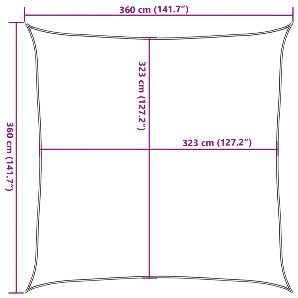 Aurinkopurje vaaleanharmaa 3,6x3,6 m 100% Oxford polyesteri