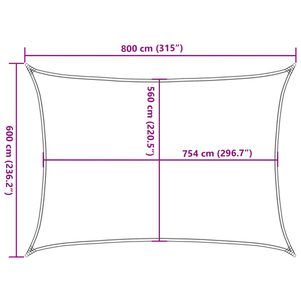 Aurinkopurje vaaleanharmaa 8x6 m 100% Oxford polyesteri