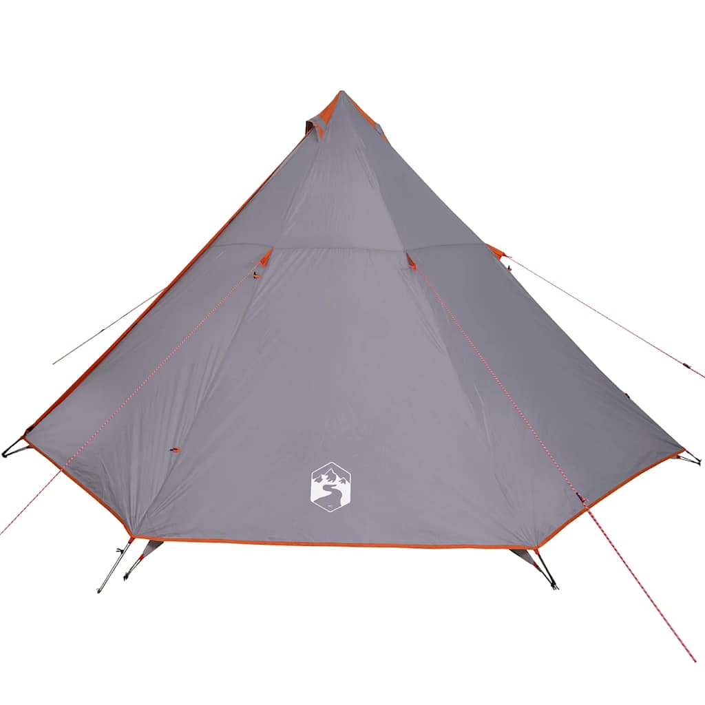 Family tent teepee for 8 people grey and orange waterproof