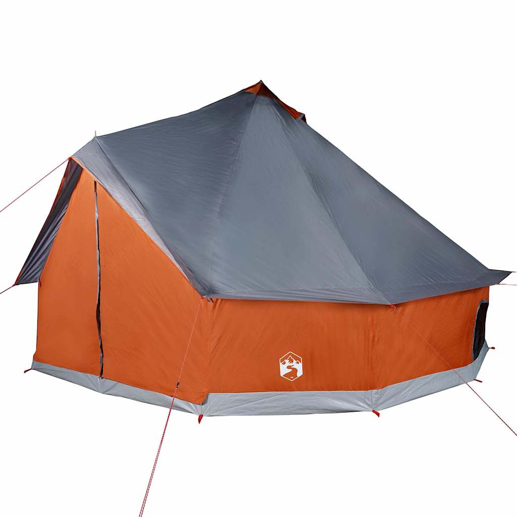 Family tent teepee for 8 people grey and orange waterproof