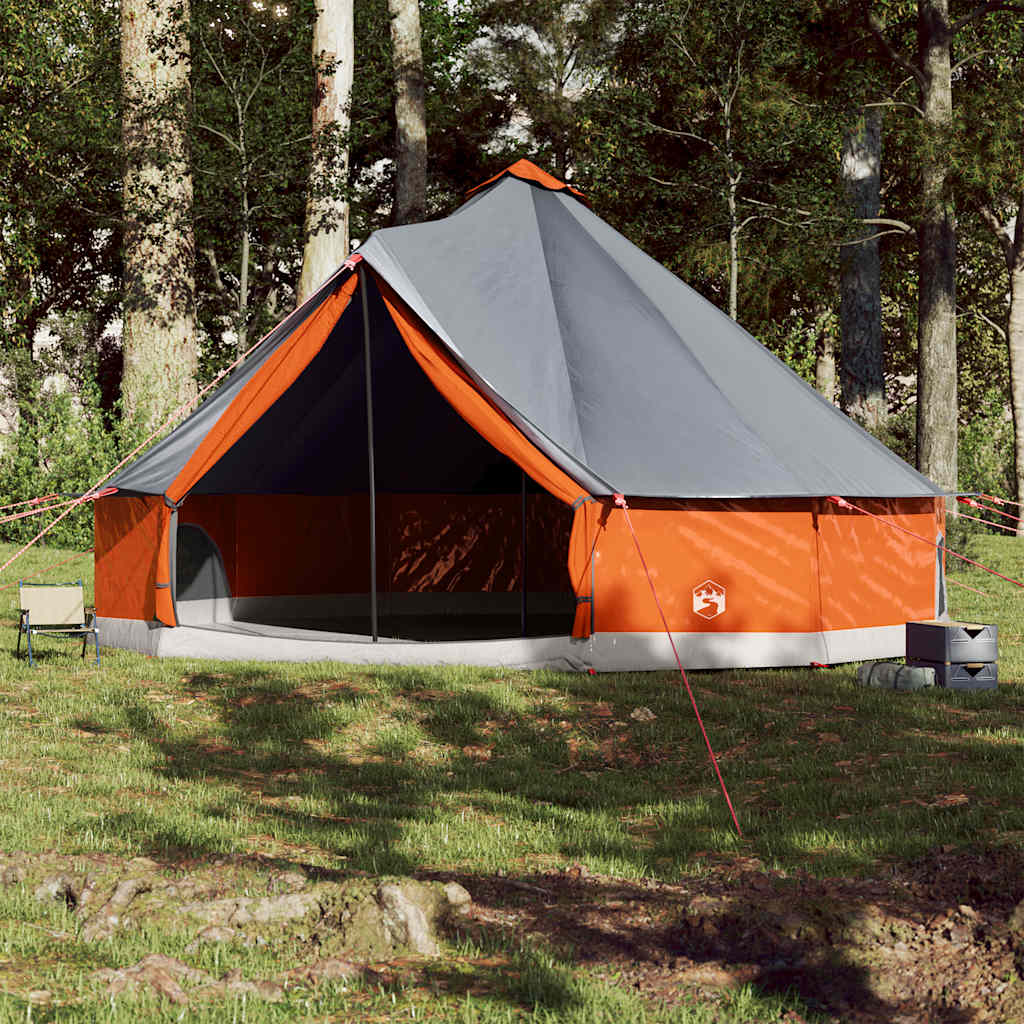 Family tent teepee for 8 people grey and orange waterproof