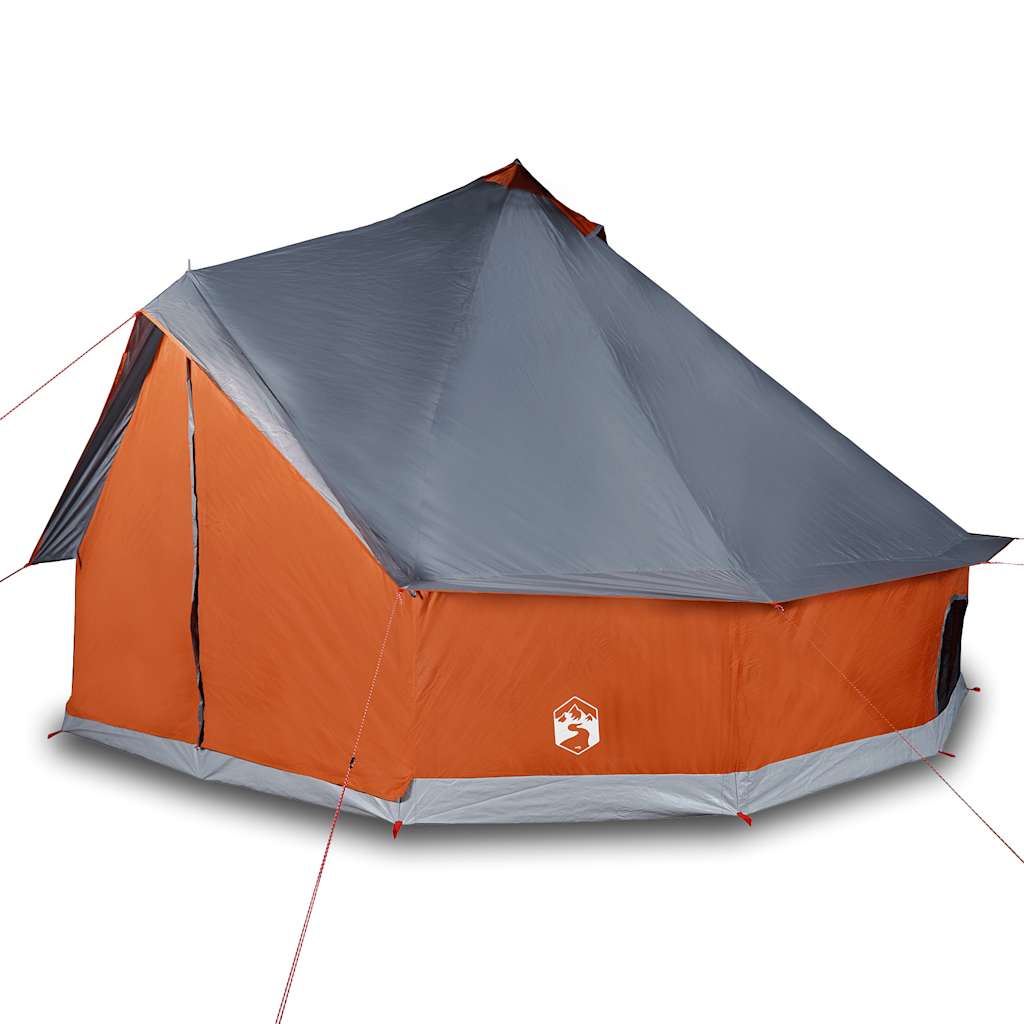 Family tent teepee for 8 people grey and orange waterproof