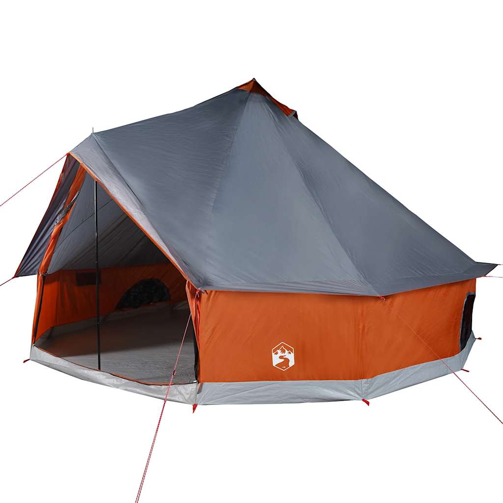 Family tent teepee for 8 people grey and orange waterproof