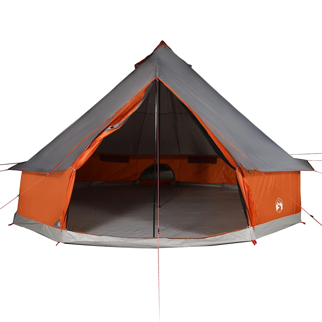 Family tent teepee for 8 people grey and orange waterproof