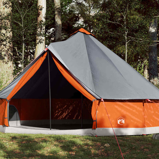 Family tent teepee for 8 people grey and orange waterproof