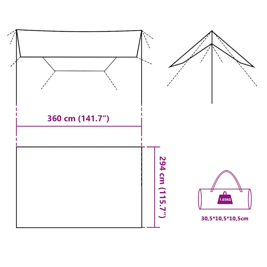 Retkipressu sininen 360x294 cm vedenpitävä