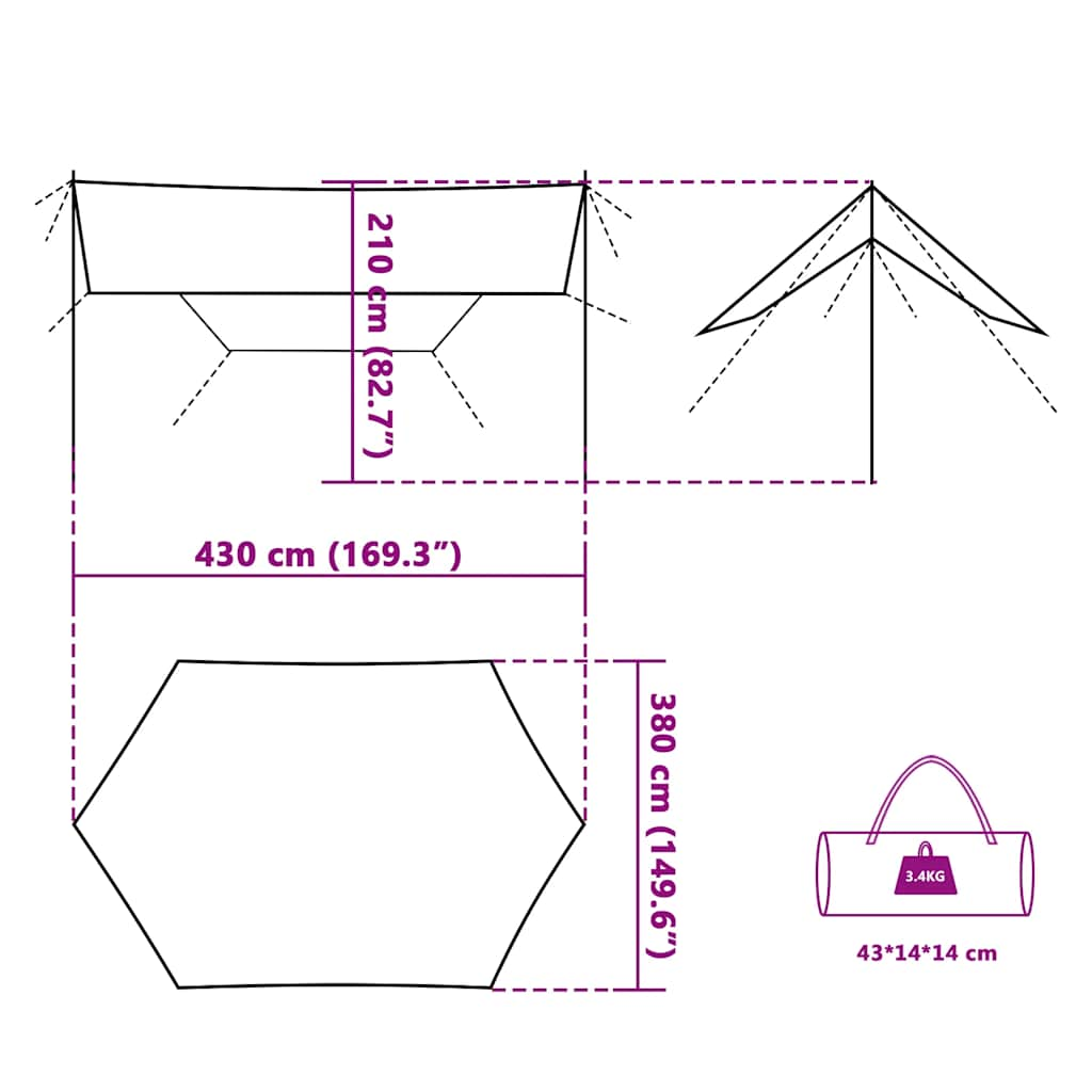 Retkipressu sininen 430x380x210 cm vedenpitävä