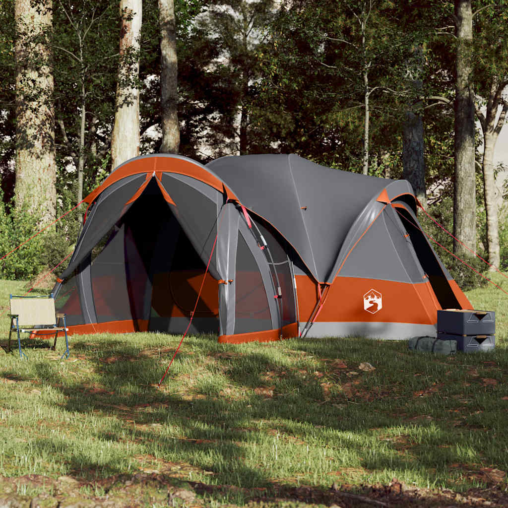 Family tent teepee for 8 people grey and orange waterproof