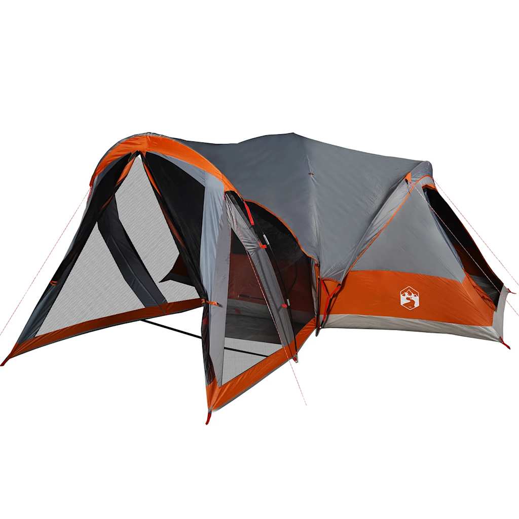 Family tent teepee for 8 people grey and orange waterproof