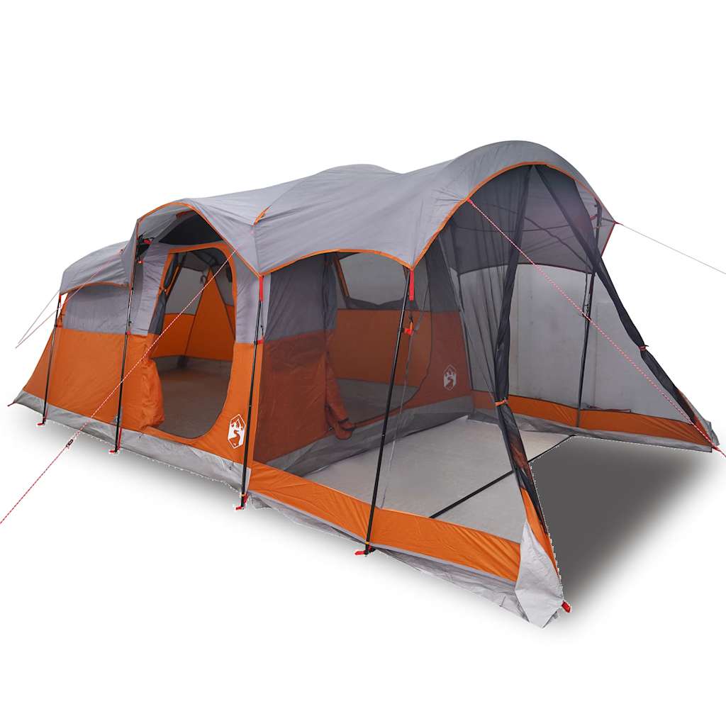 Family tent tunnel for 8 people grey and orange waterproof