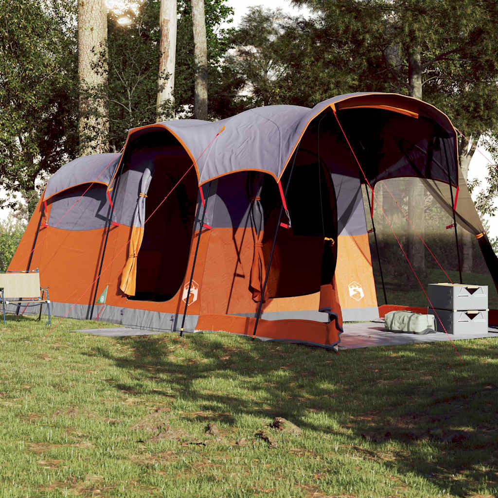 Family tent tunnel for 8 people grey and orange waterproof