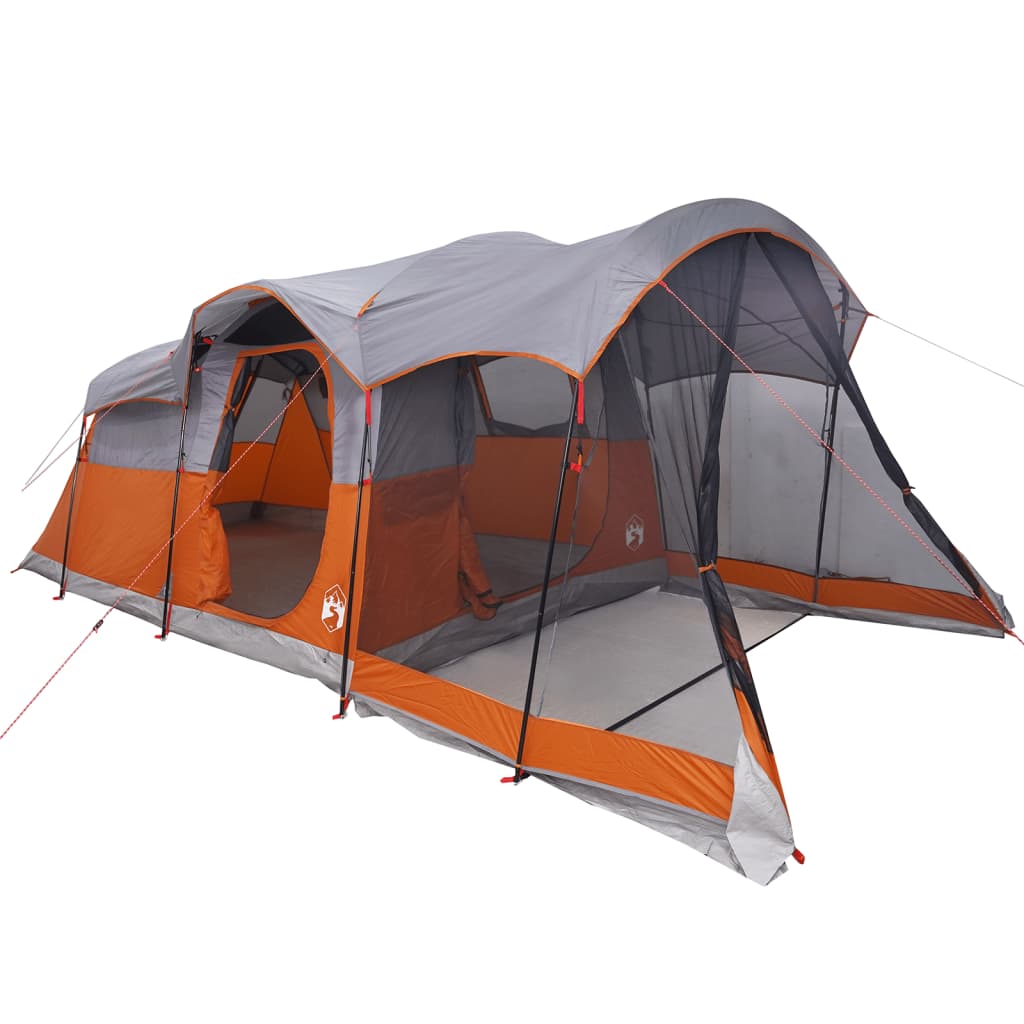 Family tent tunnel for 8 people grey and orange waterproof