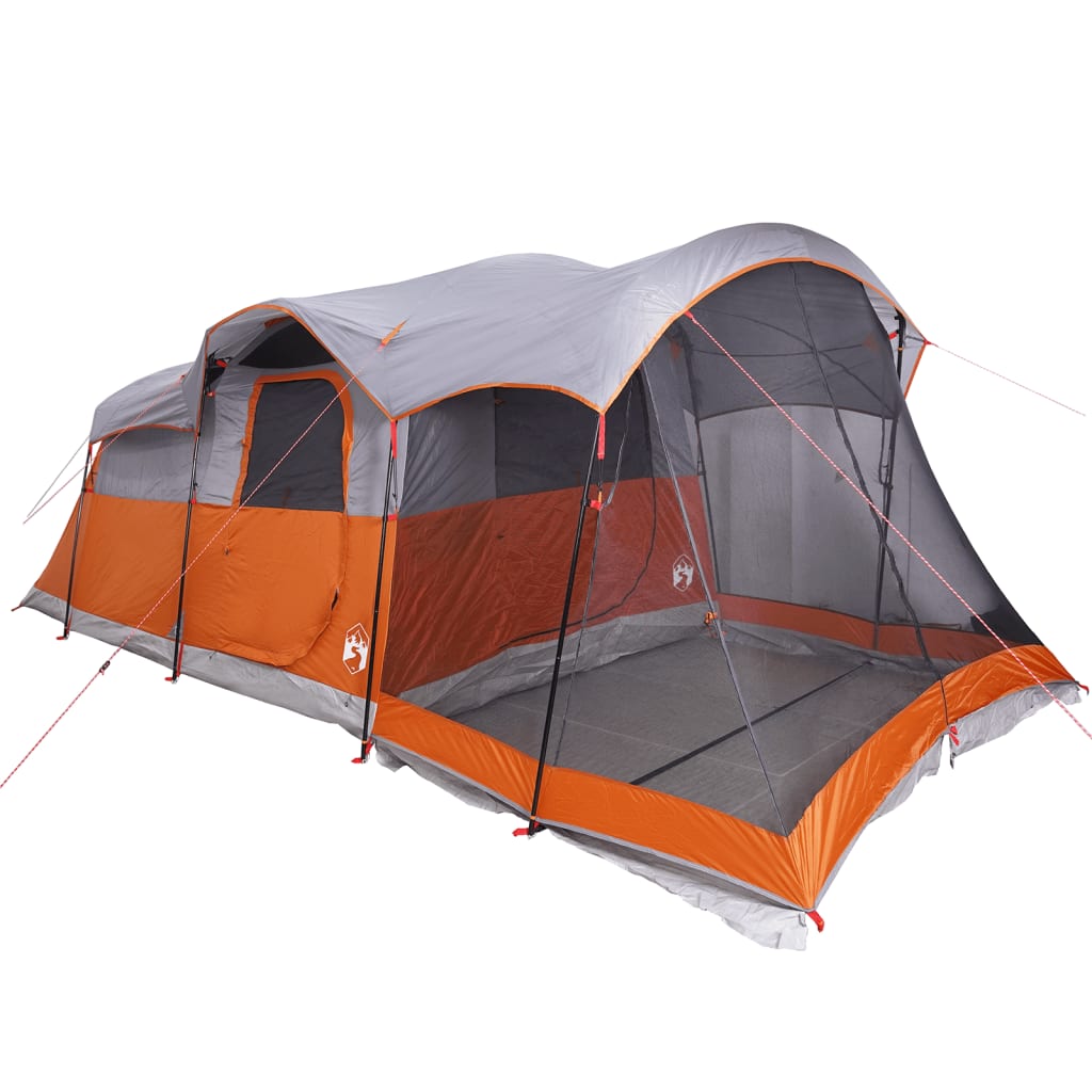 Family tent tunnel for 8 people grey and orange waterproof